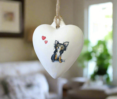Chihuahua Ceramic Heart Bauble